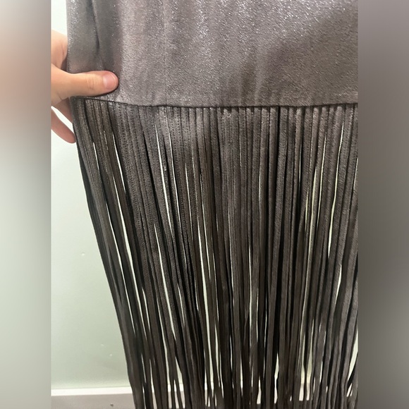 Halston Heritage Gunmetal Fringe Dress Gown, Grey/Silver/Metallic - Picture 7 of 9